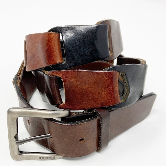 GUESS | Browns & Black Leather Belt - Picture 3 of 15